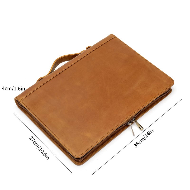 YIWEN Handmade Genuine Leather Portfolio, Zippered Padfolio with 3 Ring Binder, Professional Business Organizer, Resume Folder, Notebook Organizer with Tablet Document Holder for Men, Women, Business Trip - Image 4